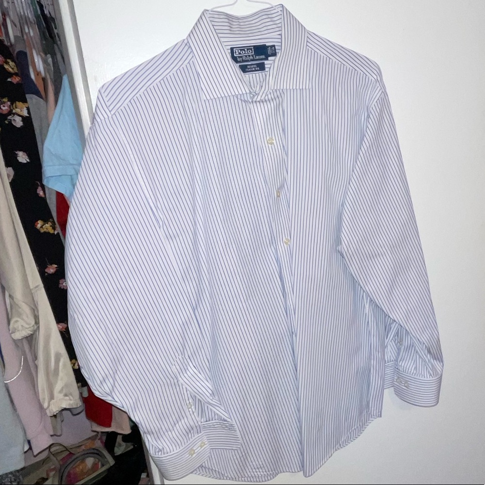Polo by Ralph Lauren Blue&White Striped Regent Classic Fit- neck 17.5 size 34/35